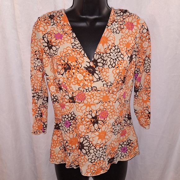 Liz Claiborne Patterned Blouse in Orange and Gray - Picture 1 of 5